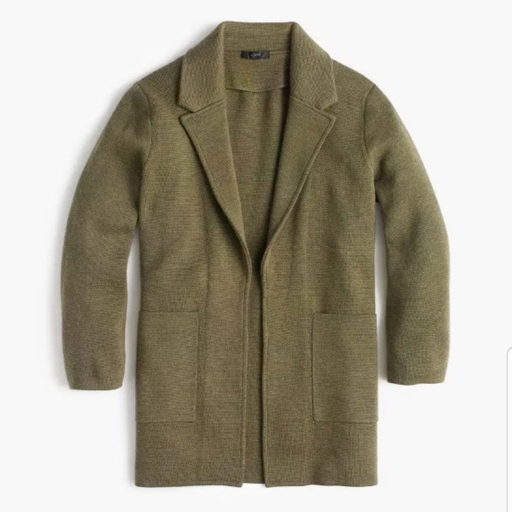 J. Crew Merino Olive Open-Front Sweater-Blazer - M